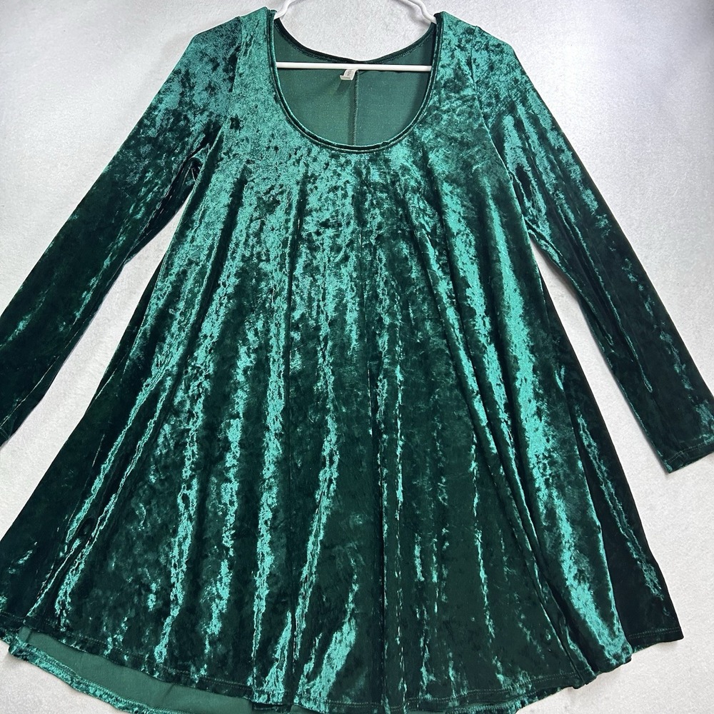 Emerald Green Short Velvet Swing Dress Long Sleeve Cocktail Size S